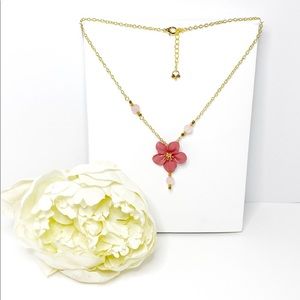 Pink Blossom & Rose Quartz Gold Necklace